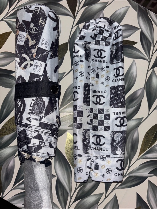 CHANEL Accessories - CHANEL Black and White Logo Print Umbrella with Sleeve